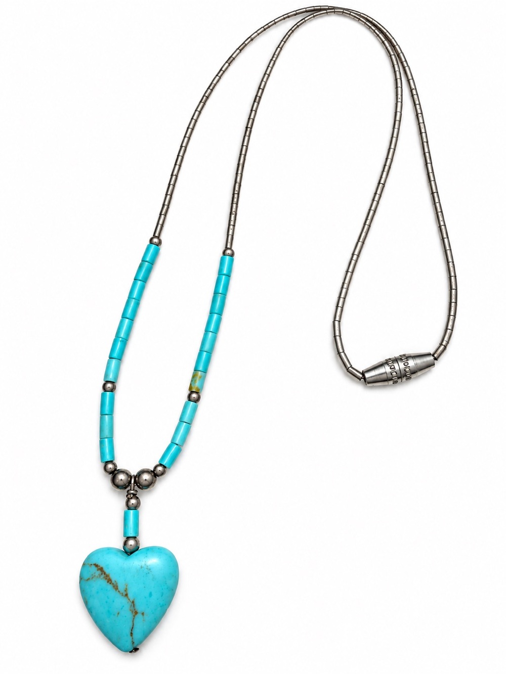 Turquoise Heart Pendant Necklace - Bright Blue Beaded Women’s Sterling Jewelry